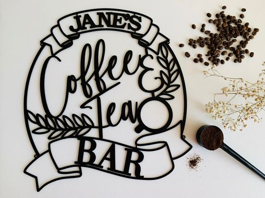 Discover Personalized Metal Sign Coffee & Tea Bar Sign Custom Laser Cut Name Housewarming Gift for Mom Coffee Lover Wall Art Decor