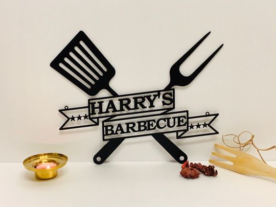 Discover BBQ Grill Name Sign Custom Metal Wall Art Barbecue Outdoor Dad's BBQ Home Decor Housewarming Gift for Father