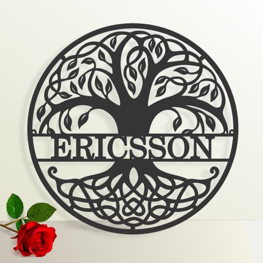 Discover Custom Family Last Name Metal Sign Personalized Tree of Life Round Sign Metal Wall Art Front Door Monogram Wreath Wall Decor Door Hanger