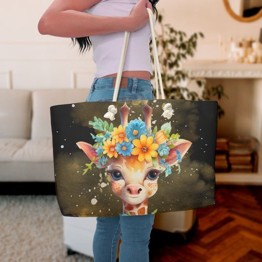 Discover Baby Giraffe Flower Weekender Bag