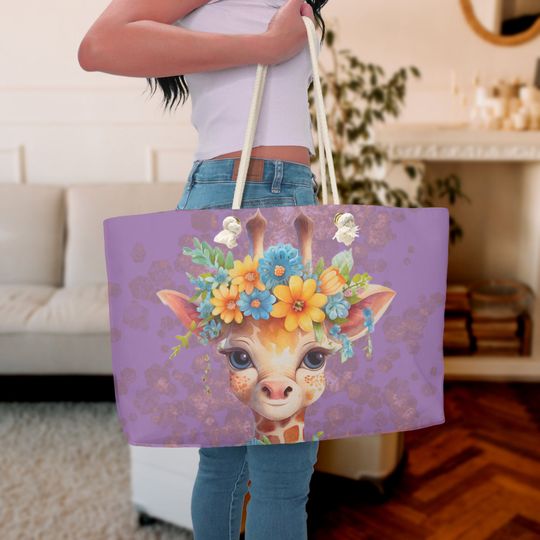 Discover Baby Giraffe Flower Weekender Bag