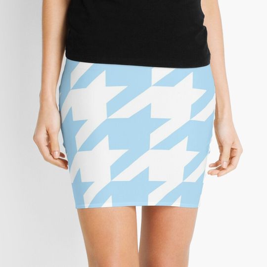Discover Baby Blue and White Houndstooth Mini Skirt