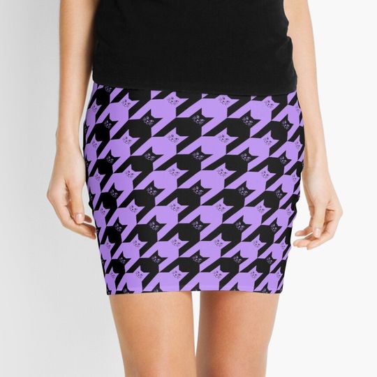 Discover Catstooth Black and Purple Cat Houndstooth Mini Skirt
