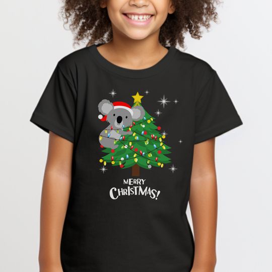 Discover Kids Koala Christmas T-shirt, Girls & Boys Christmas Koala Shirt