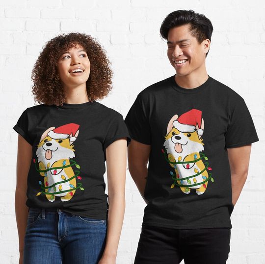 Discover Corgi Santa Christmas Tree Lights Xmas Boys Men Corgmas Dog Classic T-Shirt