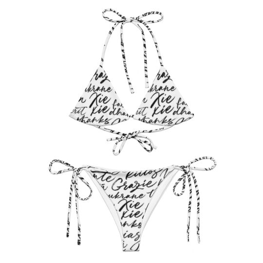 Discover Back and White Writing Women's Sling Bikini Swimsuits