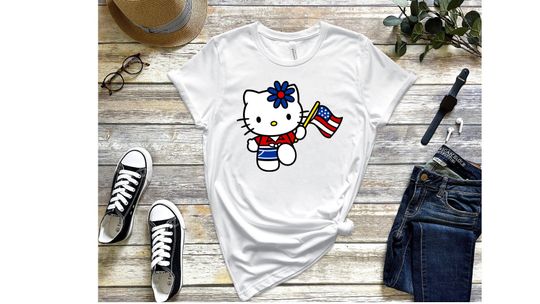 Discover Adorable Hello American Kitty Flag Lover T-Shirt
