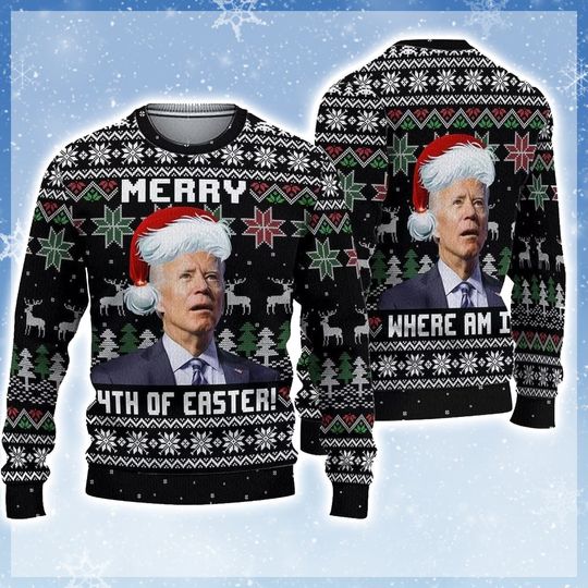 Discover Merry 4th Of Easter 3D T-shirt, Biden President Santa Ugly Christmas Sweater
