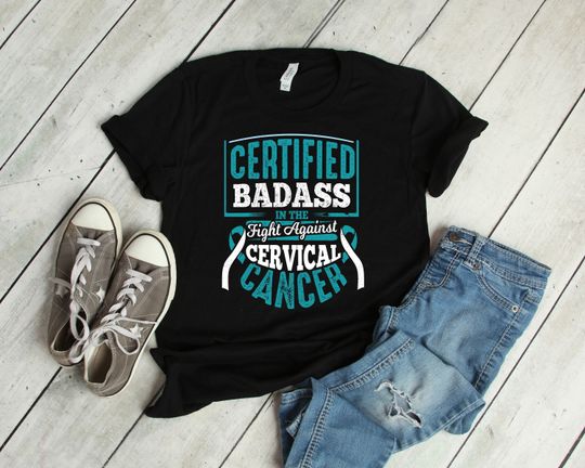 Discover Certified Badass Cervical Cancer Shirt Awareness Women Men Kids
