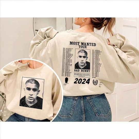 Discover Vintage B-a-d Bunny Mugshot Sweatshirt, Most Wanted Tour 2024 Shirt