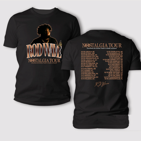 Discover Rod Wave Nostalgia Tour 2023 T Shirt Gift For Fan All Size S-3XL