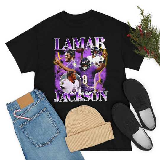 Discover Lamar Jackson Ravens football Vintage Style T-shirt Gift For Fan All Size S-3XL