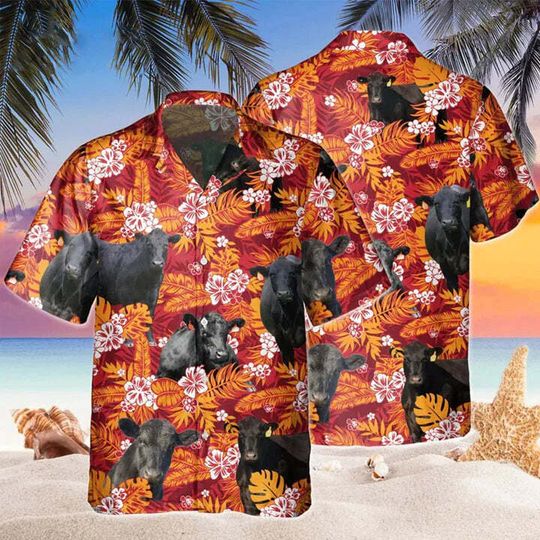 Discover Black Angus Red Orange Floral Hawaiian Shirt, Cow Hawaii shirts men, Hawaiian sh
