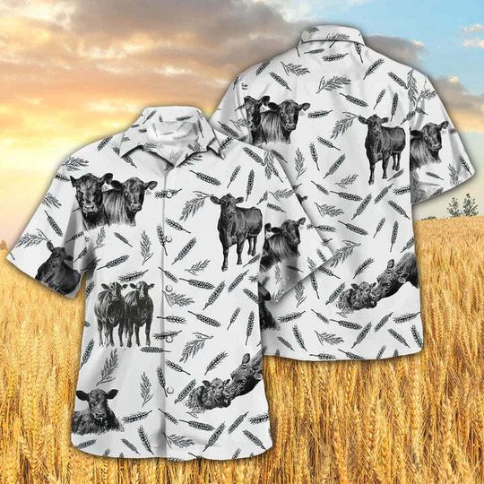 Discover Black Angus Pattern - Hawaiian Shirt, Animal Farm Cow Hawaiian Shirts For Men, w