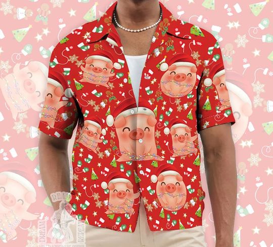 Discover Cute Merry Christmas Pig Hawaiian Shirt, Red Animal Hawaiian Shirt