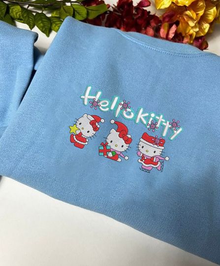 Discover Custom Kitty Christmas Embroidery Sweatshirt