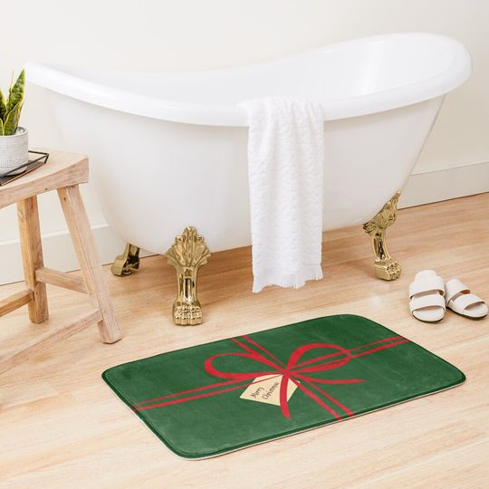 Discover Merry Christmas Present Box Green Bath Mat