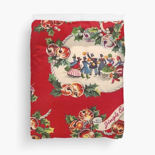 Discover Jingle bells Traditional Christmas red vintage pattern Duvet Cover