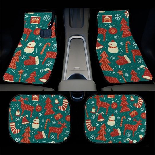 Discover Green Christmas Car Foot Mat, Snowman Christmas Tree Car Foot Mat