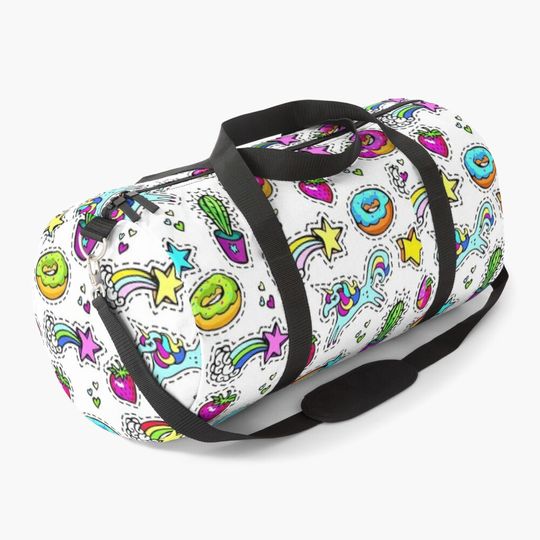 Discover 1980's Neck Gator Rainbows Unicorns Donuts Cactus Strawberries Duffel Bag