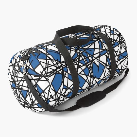 Discover 80s Abstract Blue Black White Shards Pattern Duffel Bag
