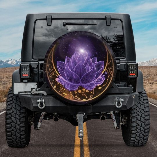 Discover Mandala Purple Lotus Moon Spare Tire Cover