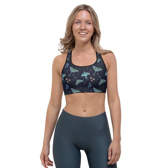 Discover Nature Yoga Top with Butterflies and Flowers for Running Gym Fitness, Cottagecore Fitness Bra