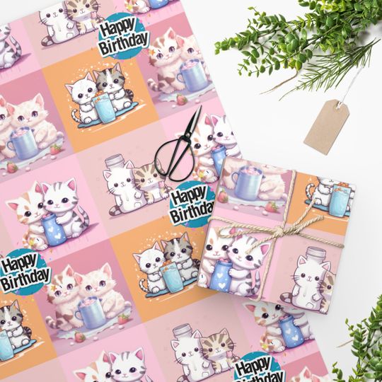 Discover Kawaii Cat Birthday Wrapping Paper