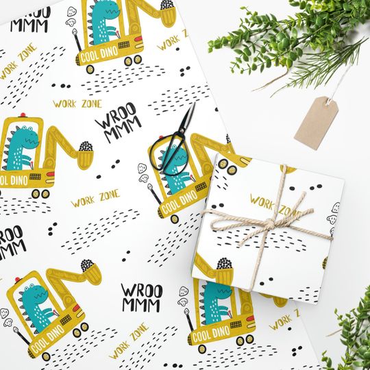 Discover Construction Dino Wrapping Paper