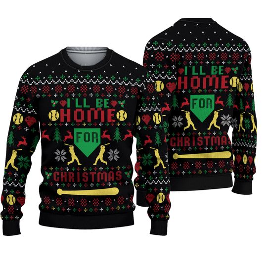 Discover Baseball Ill Be Home For Christmas 3D Sweater