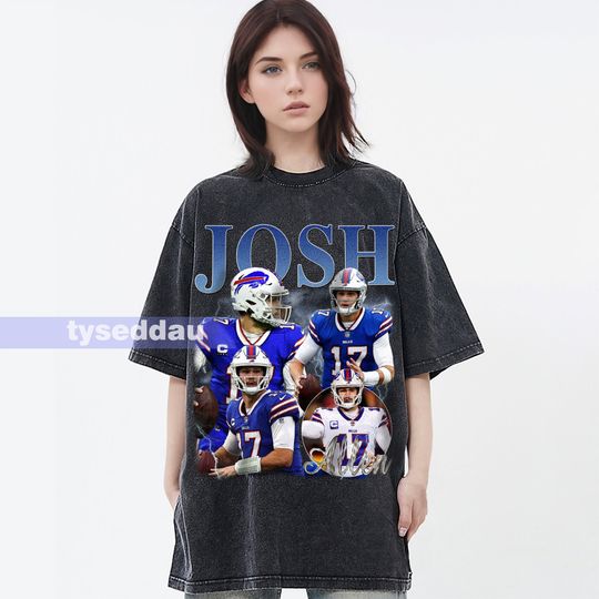 Discover Josh Allen Vintage Washed T-Shirt, Quarterback Homage
