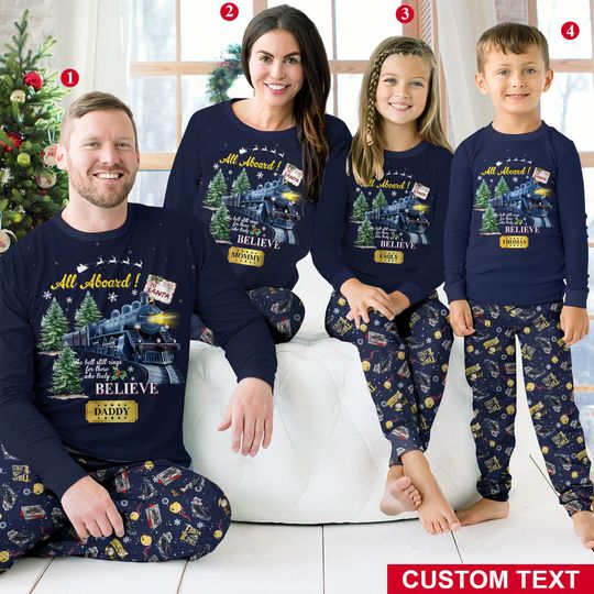 Discover Personalized All Aboard To Santa Family Pajamas Set, Custom