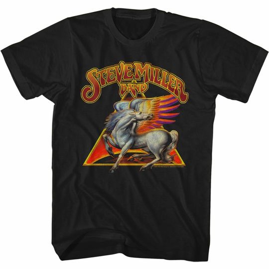 Discover Steve Miller Band Pegasus and Logo Black Adult T-Shirt