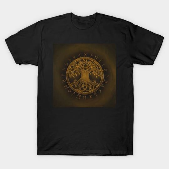 Discover Altarpiece Yggdrasil Tree of Life with runes and Celtic knots - Yggdrasil - T-Shirt