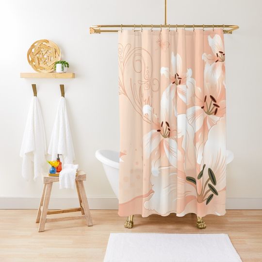 Discover Modern White Lilies (light peach) Shower Curtain