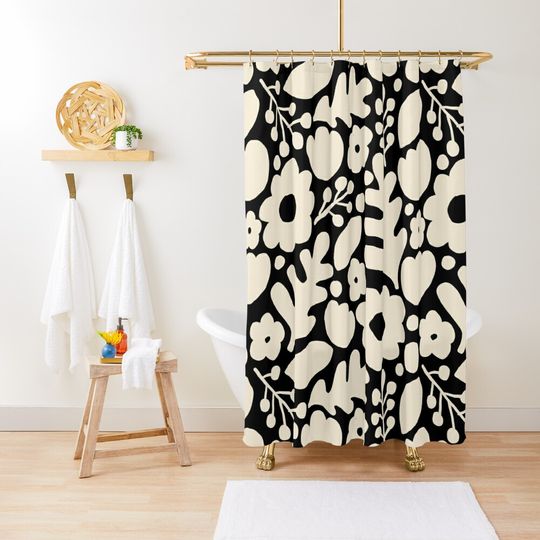 Discover Savonlinna - cream on black  Shower Curtain
