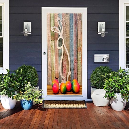 Discover Easter Bunny with Egg Self-Adhesive Door Cover Sticker