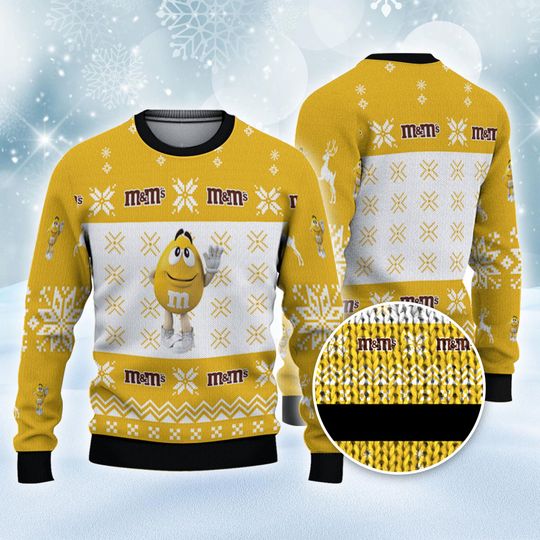 Discover M&M's Yellow Ugly Sweater Snowy Night, Candy Loves ugly Gift