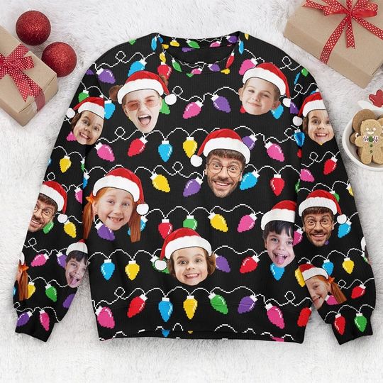 Discover NEW! Custom Face Christmas Family Xmas Leds, Personalized Family Photo Sweater