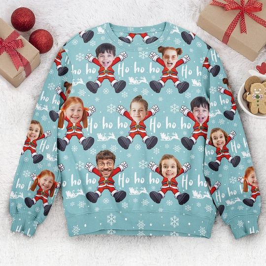 Discover NEW!Custom Face Christmas Family Santa Claus,Personalized Family Photo Ugly Sweater