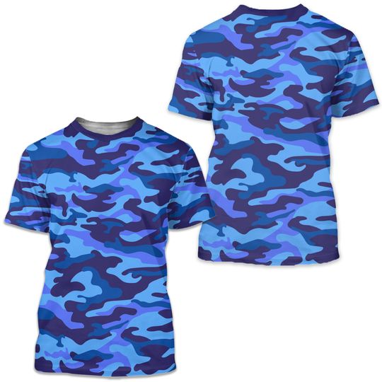 Discover Blue Camouflage Camo Print Pattern Abstract 3d shirt