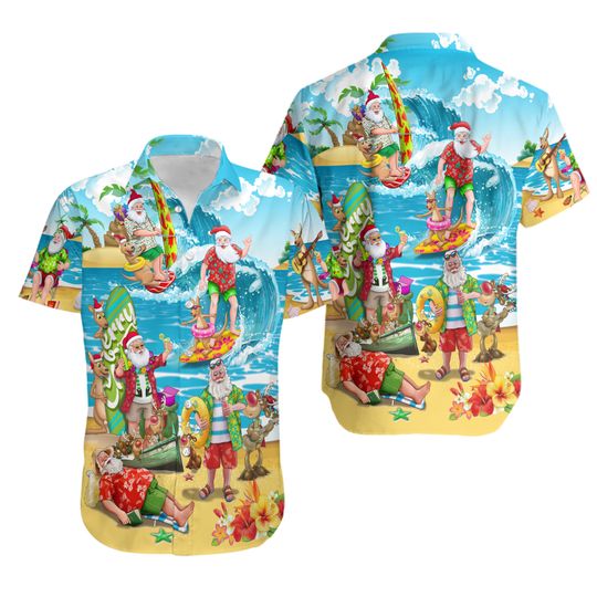 Discover Christmas In July Santa Claus Surfing Hawaii Shirt