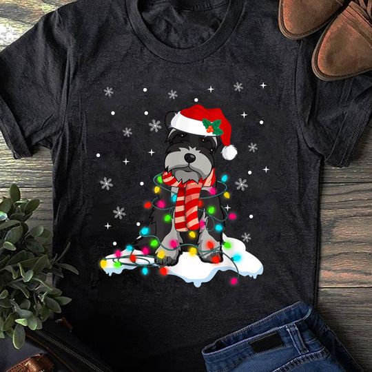 Discover Cute Schnauzer Christmas Lights With Santa Hat