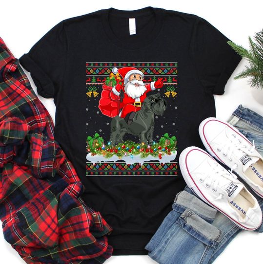 Discover Ugly Santa Riding Miniature Schnauzer Christmas T-shirt
