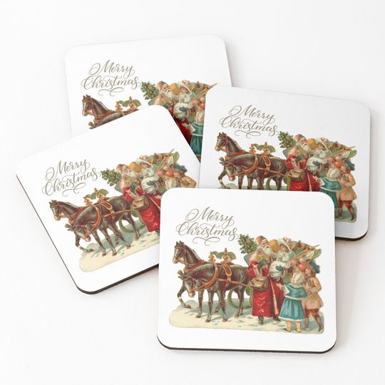 Discover Christmas Victorian Santa with Children  Coasters