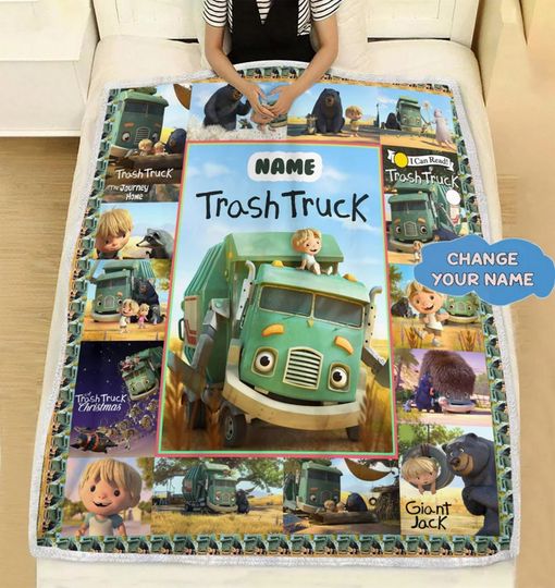 Discover Trash Truck Blanket, Personalized Trash Truck Quilt Blanket, Custom Name Family