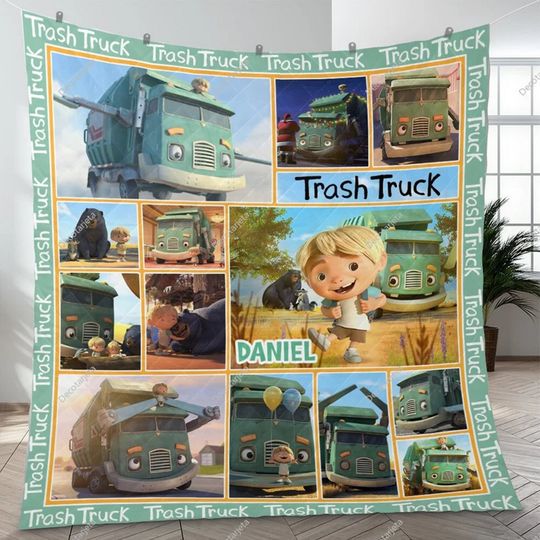 Discover Trash Truck Blanket, Personalized Trash Truck Fleece Blanket, Custom Name Family Blanket