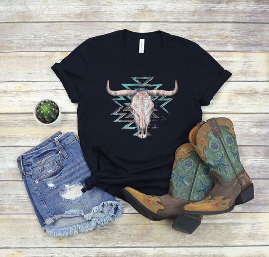Discover Bulls Head Shirt, Southwestern Buffalo Shirt, Western Rodeo Shirt, Buffalo Shirt