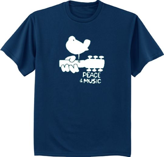 Discover Woodstock shirt - peace and music guitar