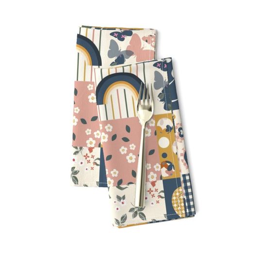 Discover Spring Patchwork Easter Bunny Tulip Rabbit Napkins